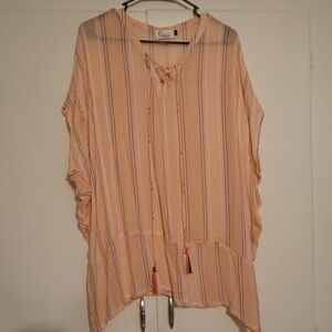 Charisma Peach and Purple Striped Tunic with Tassel Ties